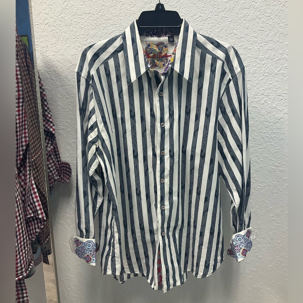 Robert Graham Striped Button Up Long Sleeve Shirt, size L